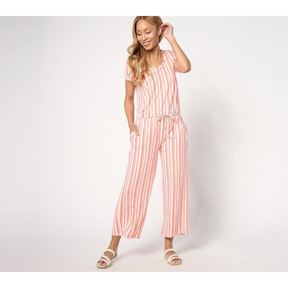 MUK LUKS Cloud Knit Square Neck Jumpsuit Size 1X Sunset Stripe Indie Kidcore NEW